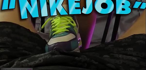  Fucks with NIKE AIR with cumshot. Foot fetish with Short Hair Blonde!